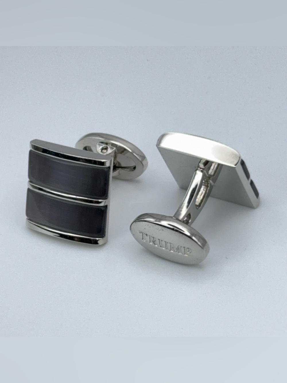 Donald Trump Signature Collection Gray Rectangular Inlay Silver-Tone Cufflinks - Picture 9 of 10